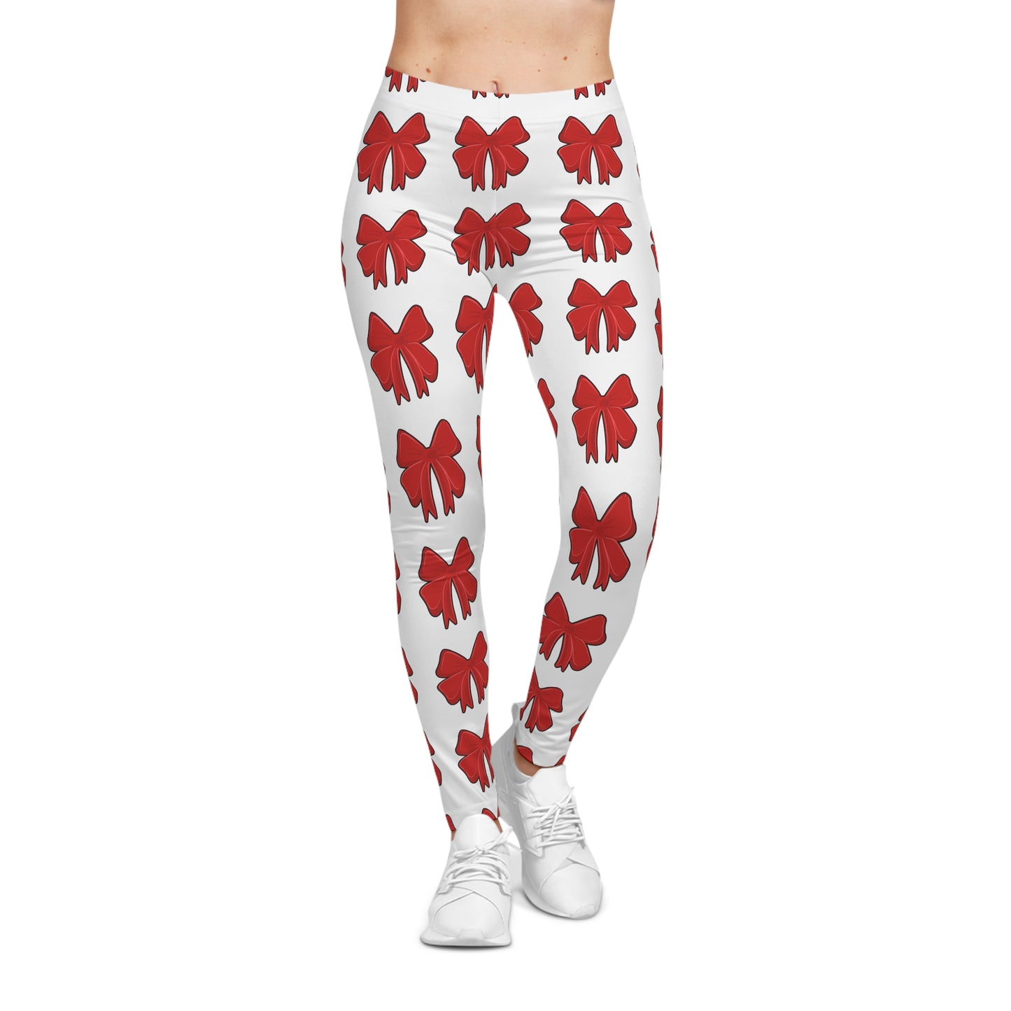 Christmas Bow Women's Leggings, Holiday Gift Casual Leggings, Festive Theme Present Leggings, Women's Christmas Leggings, Women's Holiday