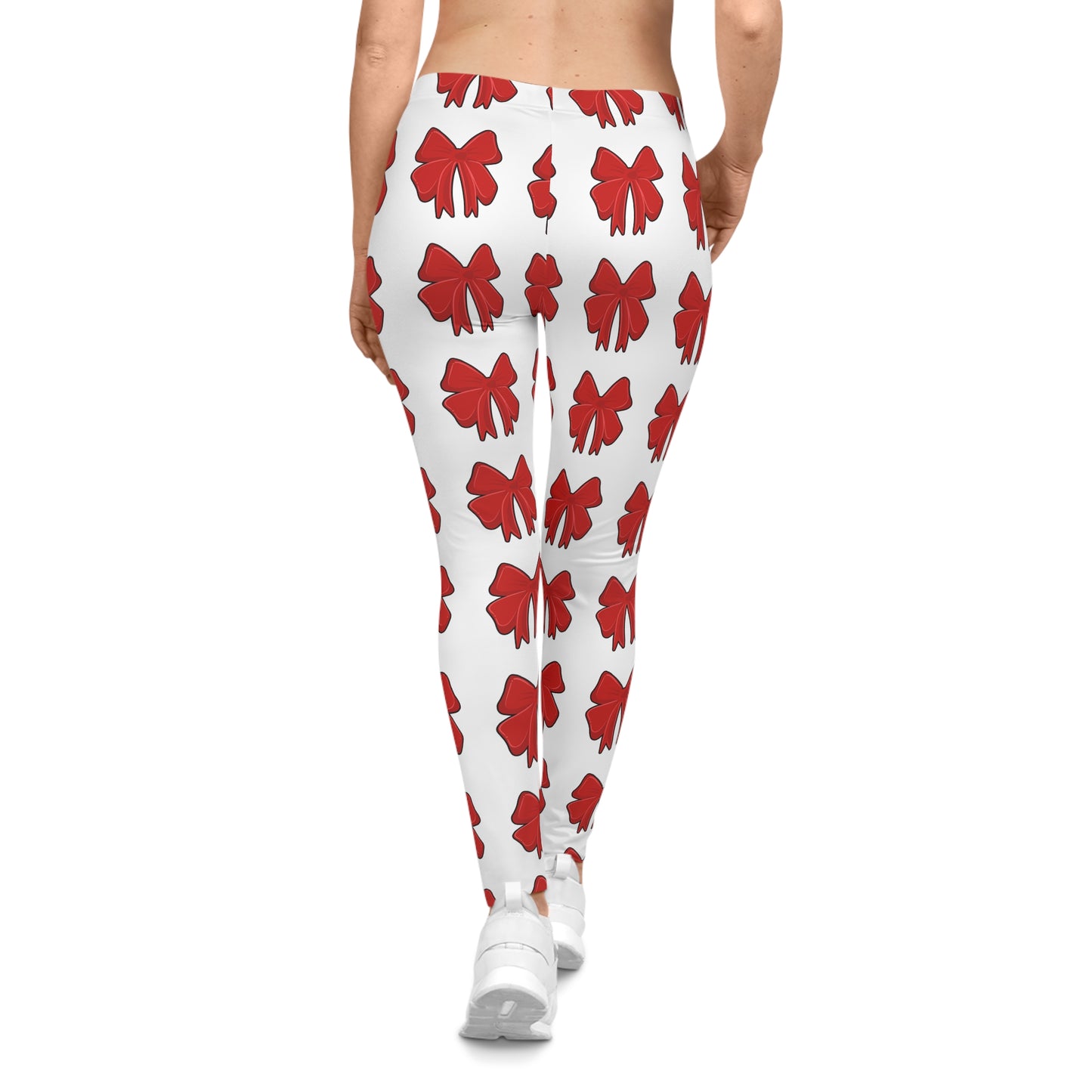 Christmas Bow Women's Leggings, Holiday Gift Casual Leggings, Festive Theme Present Leggings, Women's Christmas Leggings, Women's Holiday