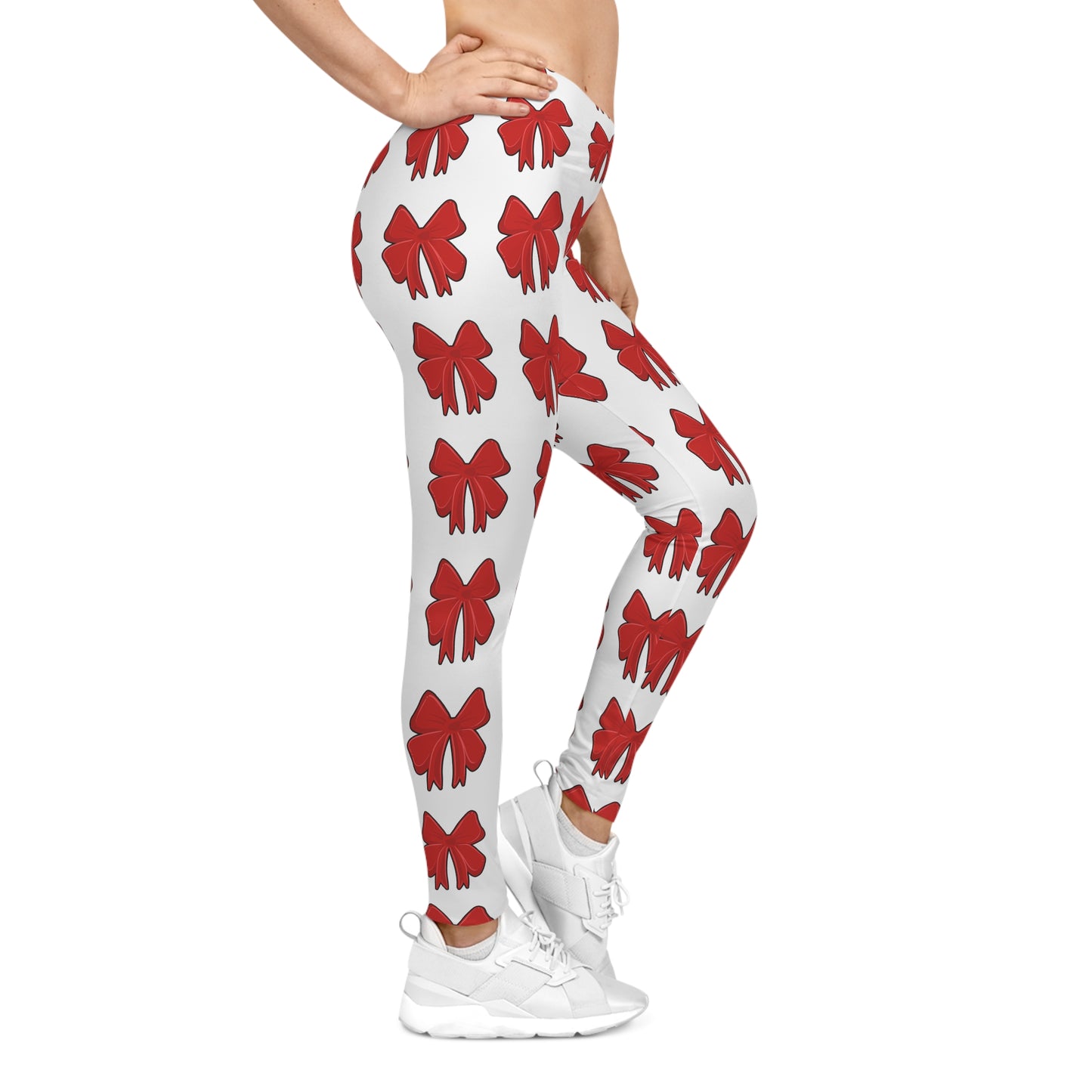 Christmas Bow Women's Leggings, Holiday Gift Casual Leggings, Festive Theme Present Leggings, Women's Christmas Leggings, Women's Holiday