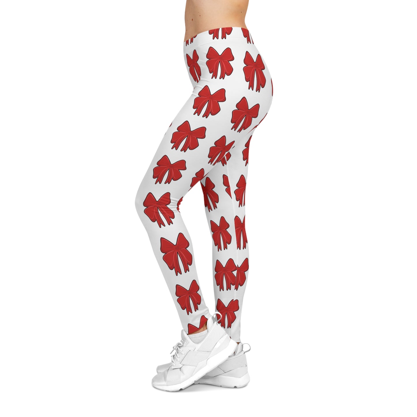 Christmas Bow Women's Leggings, Holiday Gift Casual Leggings, Festive Theme Present Leggings, Women's Christmas Leggings, Women's Holiday